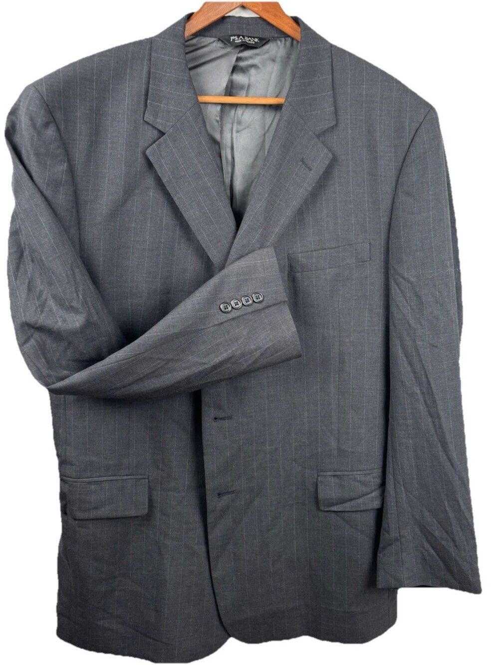 Jos A Bank Blazer Mens 48L Charcoal Gray Blue Striped Wool Sport Coat Jacket
